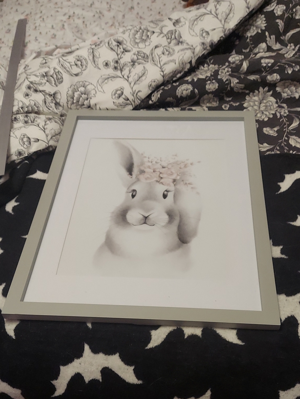 Hobby Lobby Gray Bunny Print with Floral Accent
